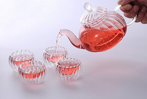 Tchaba Pumpkin Glass Tea Pot Set with Infuser + 6 Tea Cups
