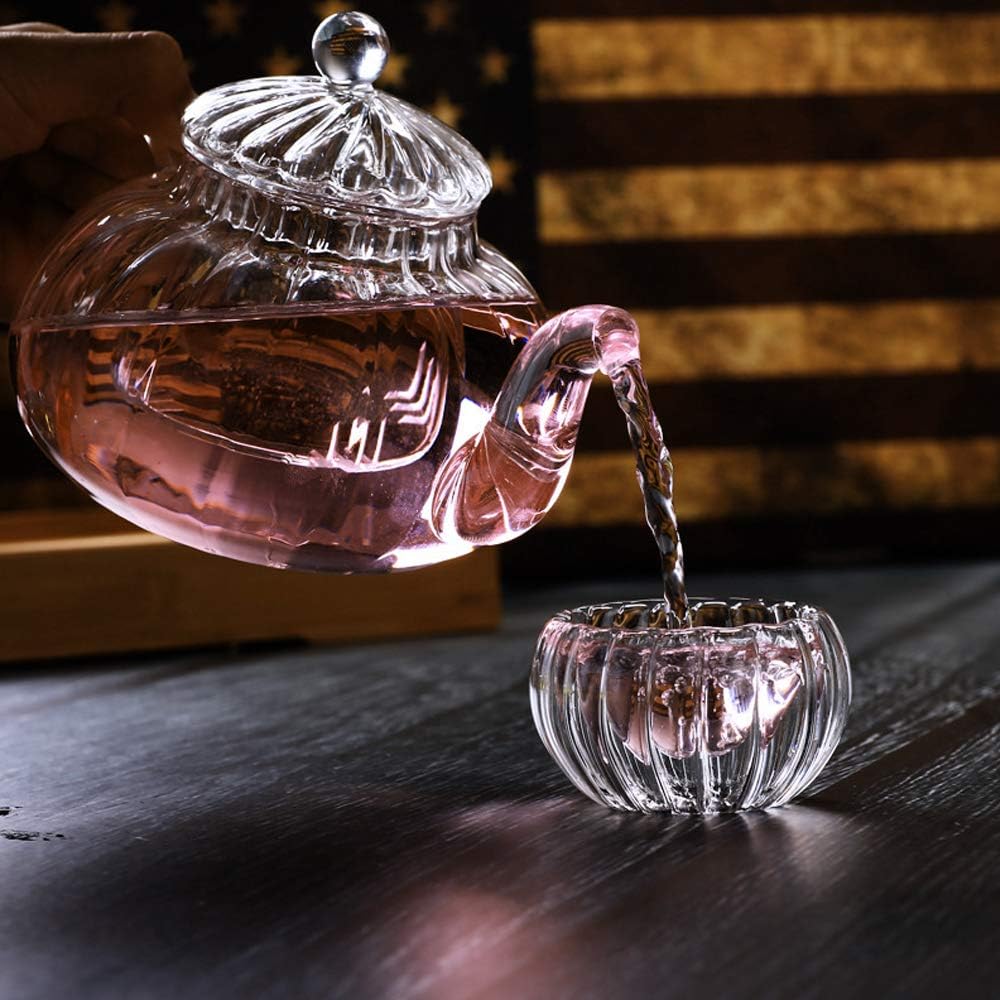 Tchaba Pumpkin Glass Tea Pot Set with Infuser + 6 Tea Cups