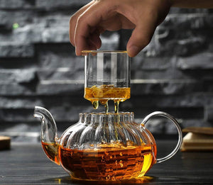 Tchaba Pumpkin Glass Tea Pot Set with Infuser + 6 Tea Cups