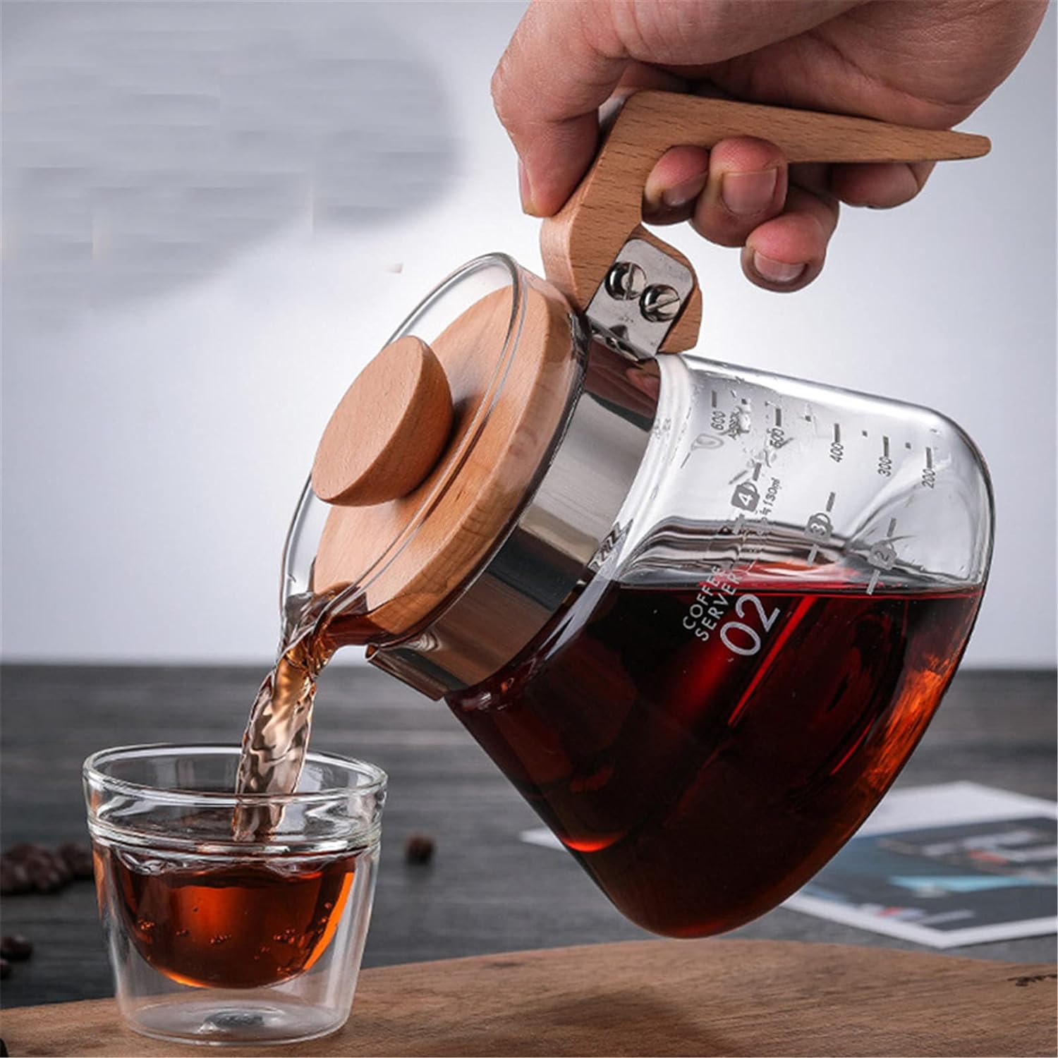 Glass Coffee Server with Wood Handle